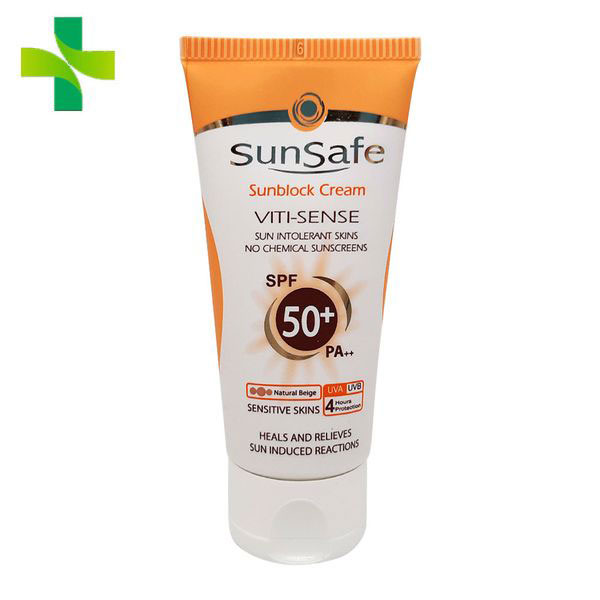 ضد آفتاب بژ طبیعی فاقد جاذب شیمیایی SPF50 سان سیف