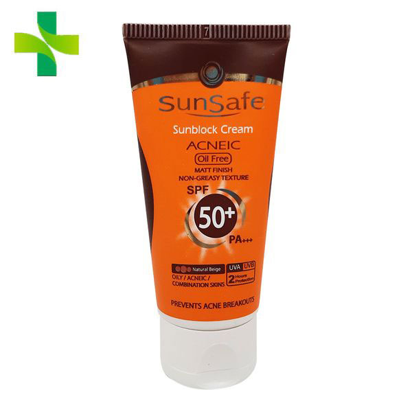 ضد آفتاب رنگی فاقد چربی آکنئیک SPF50 سان سیف بژ متوسط