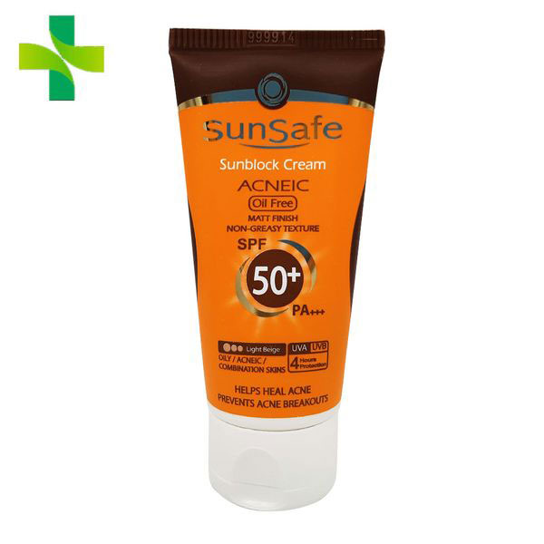 ضد آفتاب رنگی فاقد چربی آکنئیک SPF50 سان سیف بژ روشن